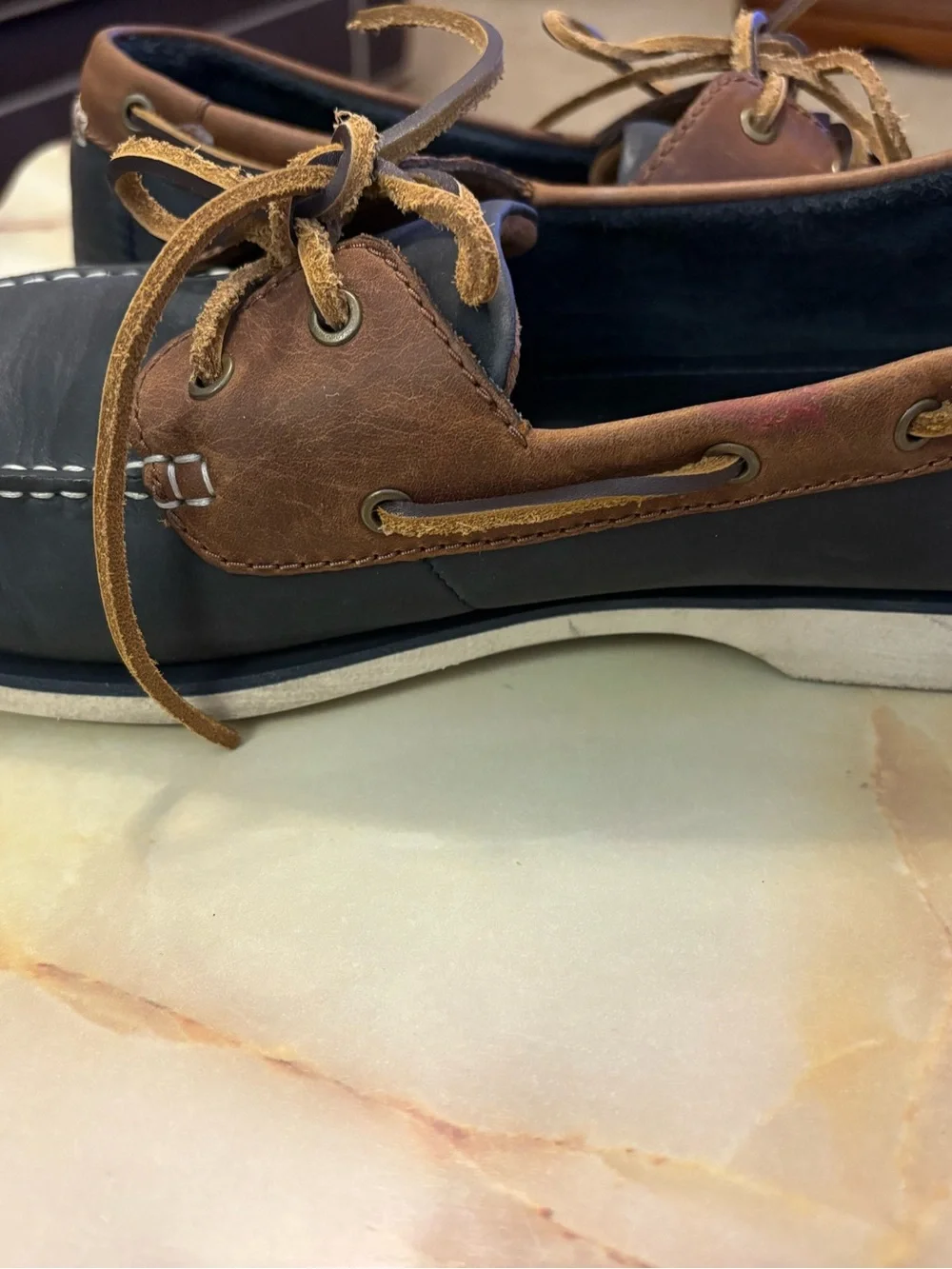 Clarks Port View Boat Shoes Navy Brown Leather Nautical Mens Sz 11